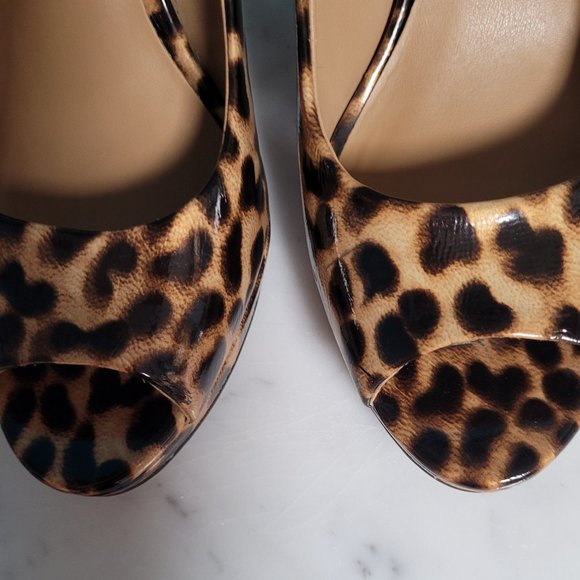 Merona Patent Leopard Print Open Toe Pumps Size 7.5 - Picture 8 of 10